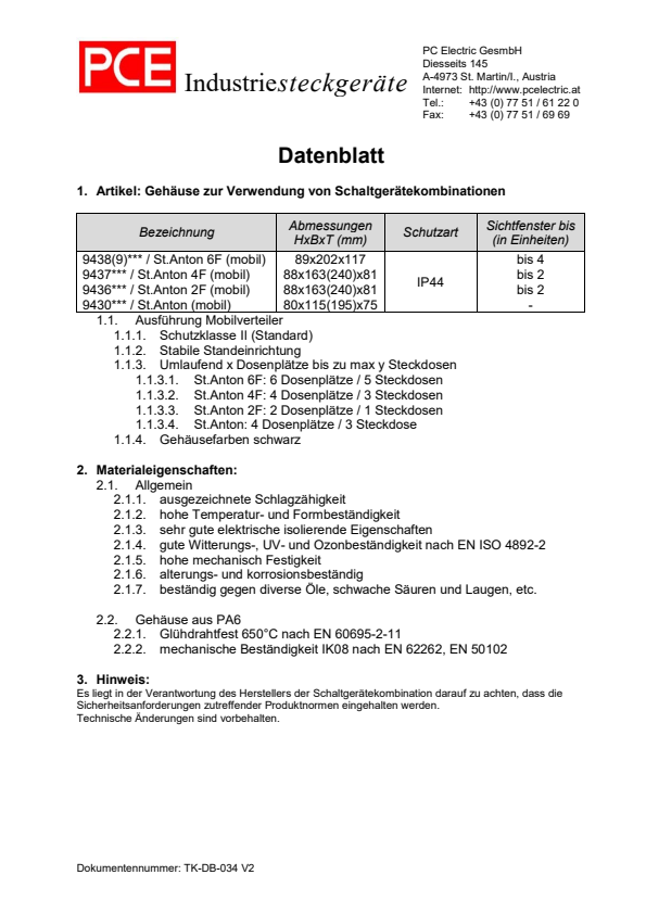 

TK DB 034 Datenblatt Gehäuse St.Anton

